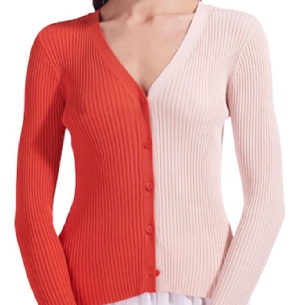 Staud XL Color Block Cargo Cardigan Sweater